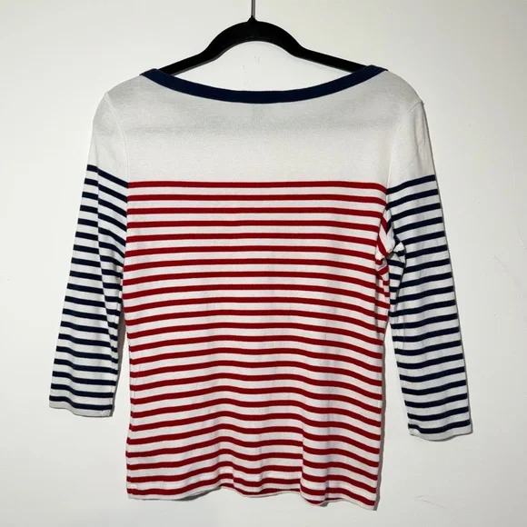 Lauren Ralph Lauren Striped Boat Neck Top Sz M  Nautical Coastal - Picture 2 of 7